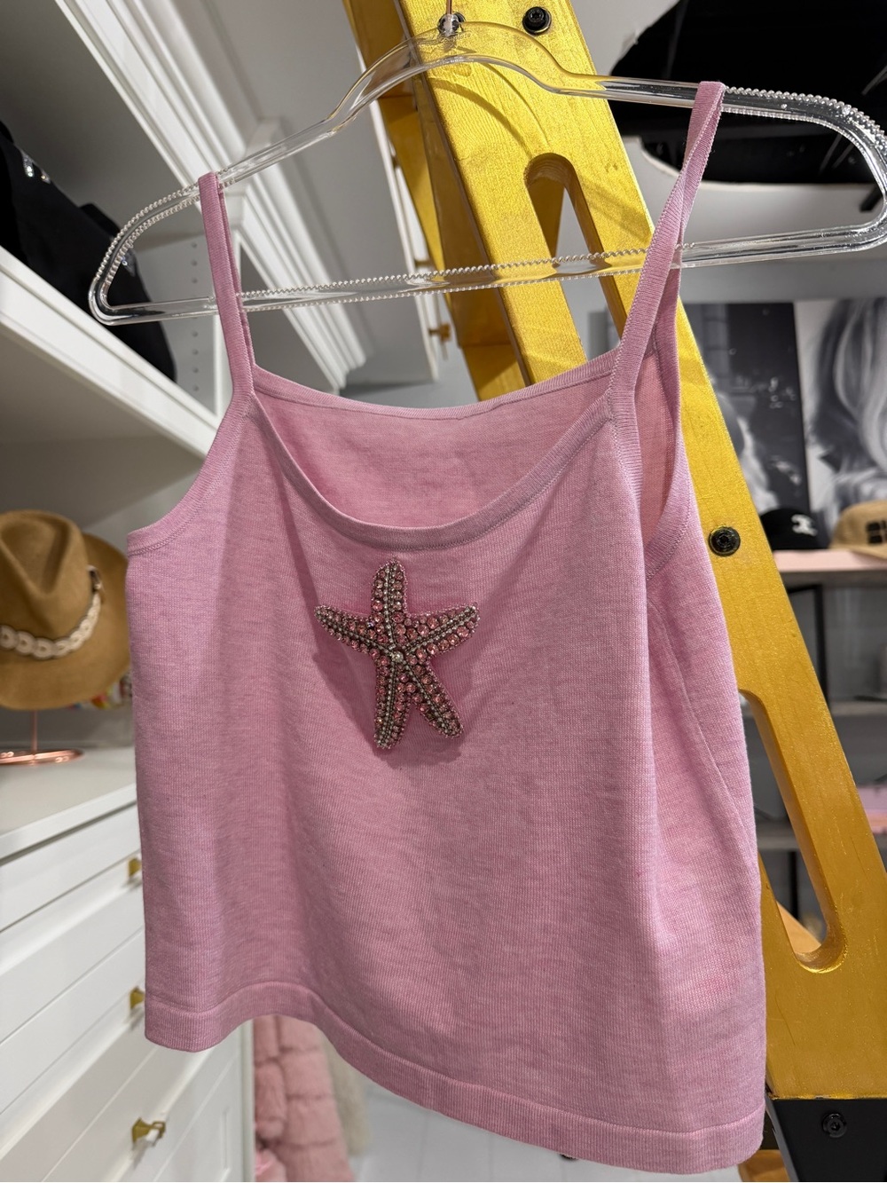 Pink Beaded Starfish Cami Tank Top